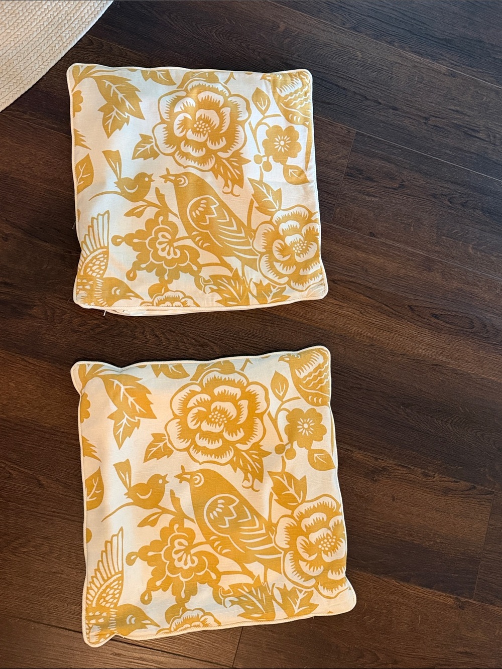 Decorative Yellow Floral Bird Throw Pillow covers